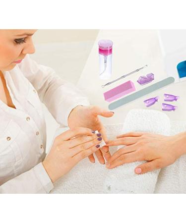 Nail Polish Remover Kit - 500 Pcs Cotton Pads, Purple Clips, Bottle, Pusher, Brush & File - Buy Online on GoSupps.com