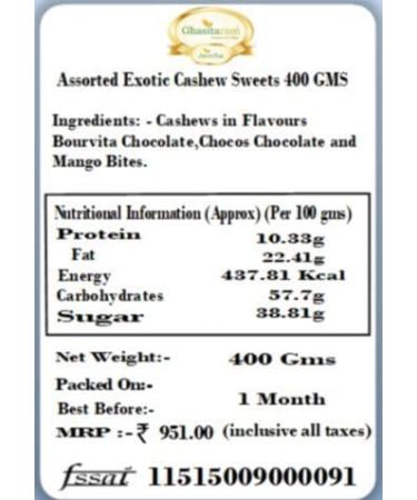 Ghasitaram Gifts Diwali Gifts Assorted Exotic Cashew Sweets 400 GMS - Buy Online on GoSupps.com