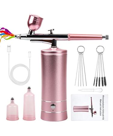 Airbrush-Kit Rechargeable Cordless Airbrush Compressor - Auto Handheld Airbrush Gun  Airbrush Set Portable Wireless Air Brush for Barber  Nail Art  Cake Decor  Makeup  Model Painting pink