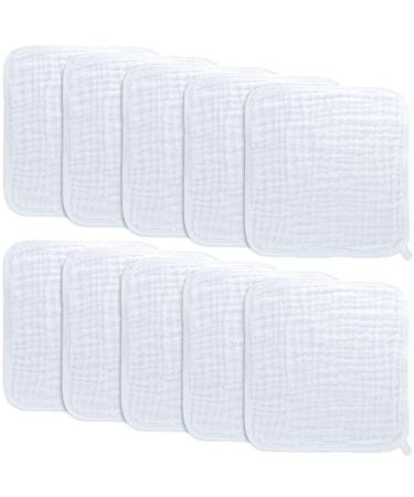 Baby Washcloths, Muslin Cotton Baby Towels, Large 10x10 Wash Cloths Soft on Sensitive Skin, Absorbent for Boys & Girls, Newborn Baby & Toddlers Essentials Shower Registry Gift (White, Pack of 10) White 10-Pack 10"X10"