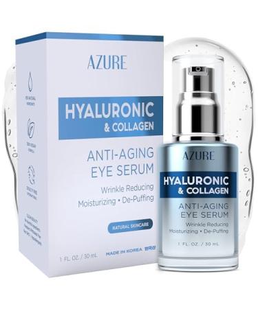 AZURE Hyaluronic & Collagen Anti Aging Eye Serum - Moisturizing Replenishing & De-Puffing | Reduces Wrinkles Fine Lines & Under Eye Bags | Locks In Moisture Hydrating Skin | - Pack of 2 1 Fl Oz (Pack of 2) Hyaluronic Acid  - Buy Online on GoSupps.com
