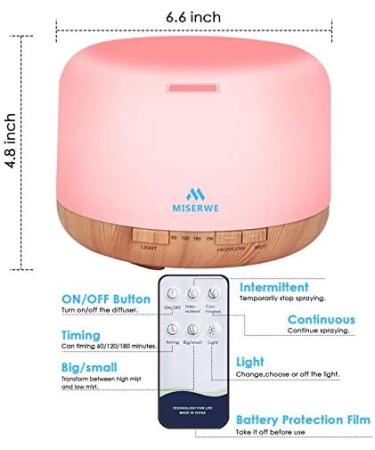 Miserwe 500ml Remote Control Essential Oil Diffuser with Timer - Waterless Auto Shut Off & Adjustable Mist for Home - Buy Online on GoSupps.com