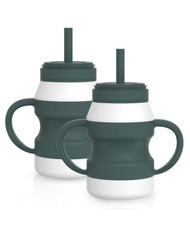Wee me Toddler Cups Baby Sippy Cups 6-12 + Months Straw Sippy Cups for Baby Spill Proof and Non-Slip Handles - 6 Oz 2 Pack (Dark green)