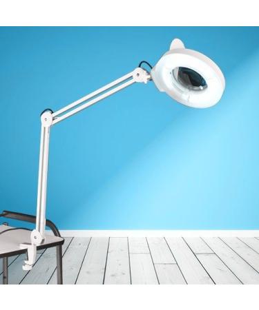 Funtell Magnifier Vertical Clip Floor Stand Lamp Magnifier Lamp Light Adjustable Beauty Adjustable Swivel Arm 2.25X Magnifier Lamp Light(White+Table)