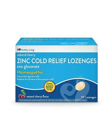 Healthy Living Cherry Zinc Lozenges Homeopathic Cold Remedy Reduces Duration of The Common Cold Sore Throat Cough Congestion and Post Nasal Drip 50 Count 50 Count (Pack of 1)