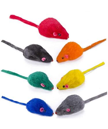 Yangbaga Real Fur Mice Rattle 14 Pack, Cat Toys Rainbow Mice Rabbit Feather for Cats and Kittens 14 pcs rainbow mices