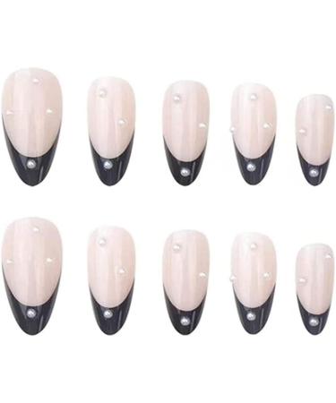 JUSTOTRY 24 Pcs Oval Pearls False Nails - Short Black French Press On Nails with Nail Glue - Funky Glossy Fake Nails for Women's Nail Art - Buy Online on GoSupps.com