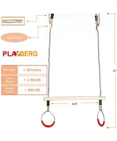 PLAYBERG Kids Trapeze Swing Bar with Rings - Hanging Ropes Included - Buy Online on GoSupps.com