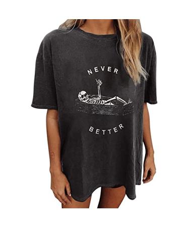 Vintage Graphic Tee Shirts for Womens Summer Short Sleeve Crewneck Tops Oversized Tshirts Trendy Casual Loose Blouse #5-dark Gray Small