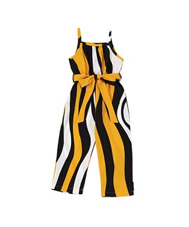 Toddler Girls Sleeveless Casual T Shirt Vest Tops Stripe Prints Shorts Outfits Baby Stuff for Girls Yellow-b 3-4 Years