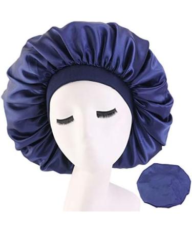 DEPHNARSA 3PCS Extra Large Satin Sleep Cap Jumbo Cap with Comfort Elastic Band - E-Navy 3PK | Premium Hair Protection for All Night Comfort - Buy Online on GoSupps.com