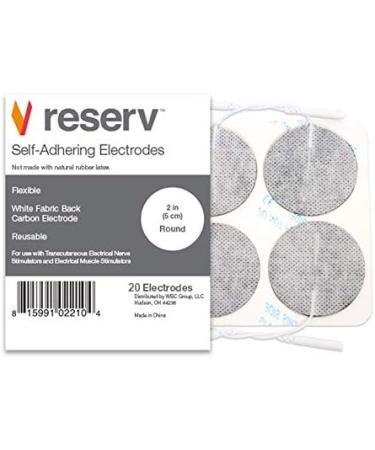 reserv 2" Round Premium Re-Usable Self Adhesive Electrode Pads for TENS/EMS Unit Fabric Backed Pads with Premium Gel (White Cloth and Latex Free) (20 Electrodes) 20 Count (Pack of 1) - Buy Online on GoSupps.com