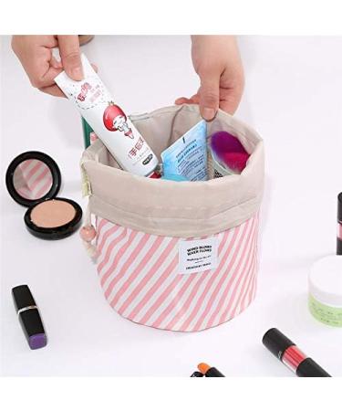 Xiangate Barrel Shaped Cosmetic Bag for Travel | Stylish White Flamingo Make-up & Brush Storage | Hangable Cultural Bags with Cord - Buy Online on GoSupps.com