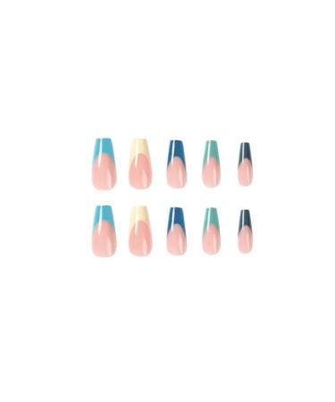 Justotry 24-Piece Rainbow Coffin Press-On Nails | Trendy Ballerina Artificial Nails for Women | Multi-Color French Tips - Buy Online on GoSupps.com