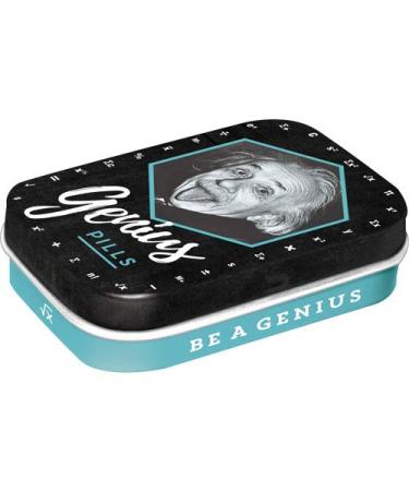 Nostalgic-Art Retro Pillendose 4 x 6 x 1.6 cm Einstein-Genius Pills-Gift idea for students with peppermint drages vintage design - Buy Online on GoSupps.com