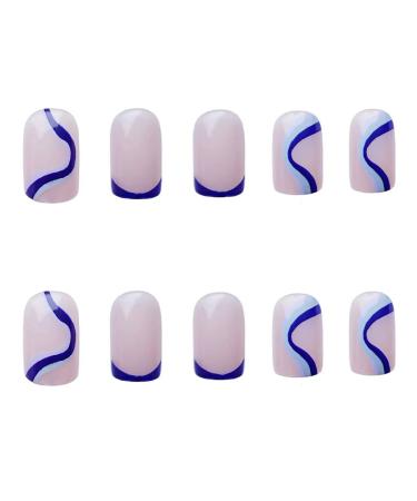 RikView Blue Swirl Medium Length Press On Nails - Square Fake Nails for Women & Girls - Buy Online on GoSupps.com
