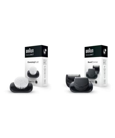 Braun Easyclick Face cleaning brush attachment (models from 2020) & Easyclick BartTrimmer attachment for razors men compatible with Series 5 6 and 7 electric shavers (razor models from 2020) Face cleaning brush Bundle with a beard trimmer attachment