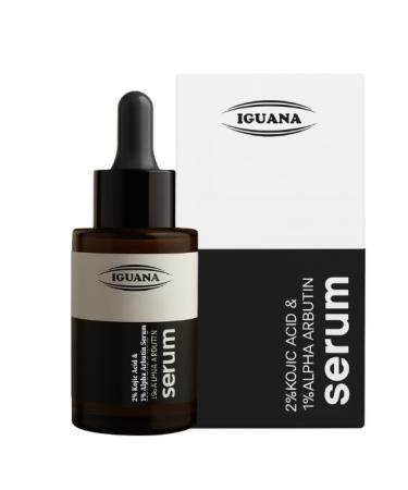 Iguana 2% Kojic Acid + 1% Alpha Arbutin Brightening Facial Serum | Dark Spot Corrector & Skin Tone Evenner Skin Glow Booster 30 ml (1 fl oz)