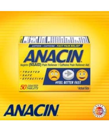 ANACIN Fast Pain Relief Tablets - NSAID Caffeine Pain Reliever - 50 Count - Buy Online on GoSupps.com