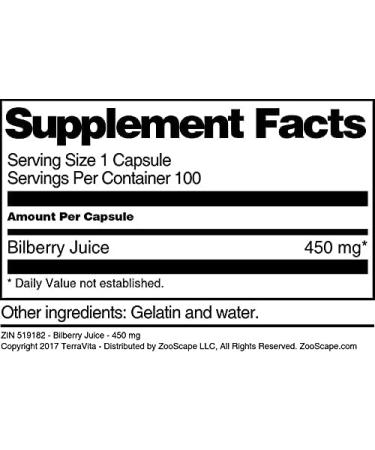 Bilberry Juice - 450 mg (100 Capsules ZIN: 519182) - Buy Online on GoSupps.com