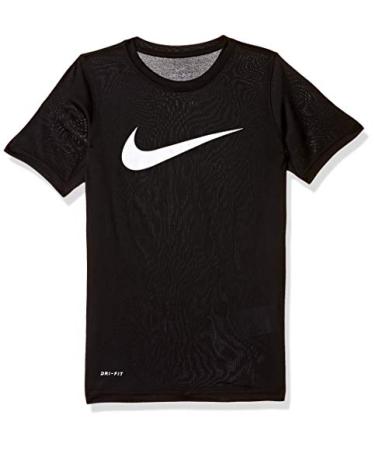 NIKE Boys' Dry Short Sleeve Swoosh Solid Tee Large Black/White