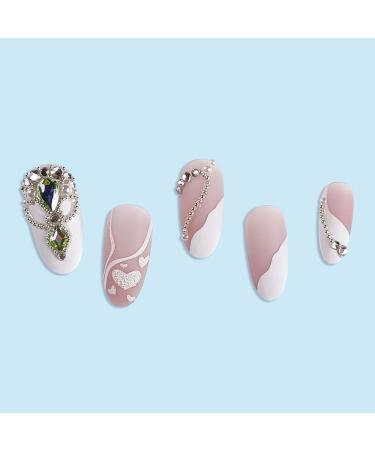 French Tip Press on Nails - Long Press On Nails with Nail Tips Love heart nail glitter rhinestones chain Fake Nails press on nails Acrylic False Nails Cute Artificial Nails - Buy Online on GoSupps.com