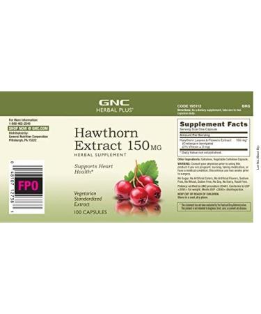 GNC Herbal Plus Hawthorn Extract 150mg - 100 Capsules | Heart Health Support - Buy Online on GoSupps.com