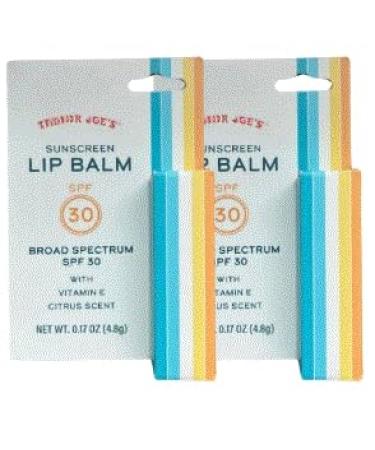 2-Pack Trader Joe's Sunscreen Lip Balm Broad Spectrum SPF 30 Citrus Scent with Vitamin E 0.17 oz