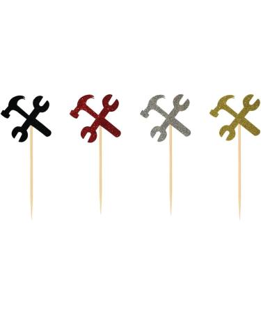 BoningNEW 24 PCS Repair Tools Cupcake Toppers Hammer Wrench Cupcake Picks for Kids Birthday Party Wedding ServiceTheme Party Cake Decorations Supplies(Glitter four colors: Black Gold Silver Red) - Buy Online on GoSupps.com