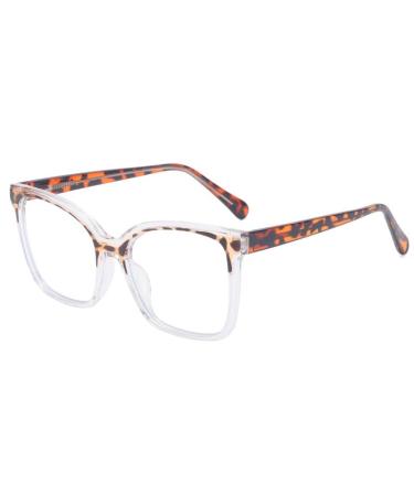 PARWANA Oversized Computer Readers Clear Vision Reading Glasses Retro Eyewear Blue Light Blocking Flat Light Mirror +0.00 C2