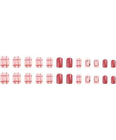 French Tip Press on Nails - Short Press On Nails with Nail Tips Red checkered with Rhinestones false nails press on nails Acrylic False Nails Cute Artificial Nails - Buy Online on GoSupps.com