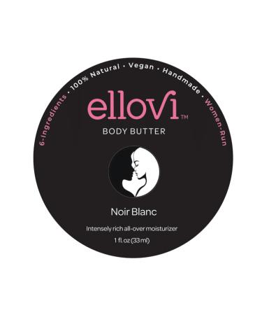 Ellovi All-Natural Unisex Body Butter - Noir Blanc - Pure Enough to Eat - Made With Just 6 Vegan Ingredients - 100% Plant-Based Hydrating Moisturizer For Naturally Healthy Skin (1 fl. oz/33ml)