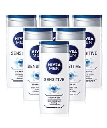 X6 Mens Nivea Body Wash Sensitive Shower Gel Body Face and Hair 250 ml Alcohol Free