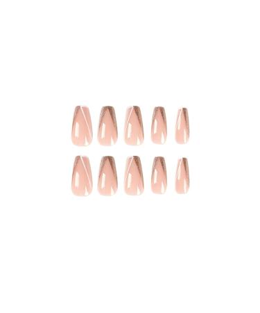 IMSOHOT Long Coffin Press on Nails French Nude Glitter False Nails - 24pcs - Buy Online on GoSupps.com