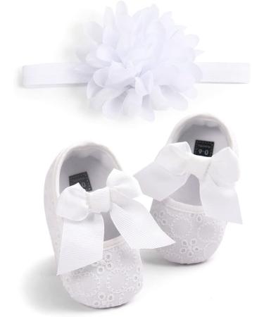 MACHSWON Baby Girls White Mary Jane First Walking Shoes with Bow-Knot and Headband | Anti-Slip Soft-Soled Princess Shoes for Infant Girls 3-6 Months - Buy Online on GoSupps.com