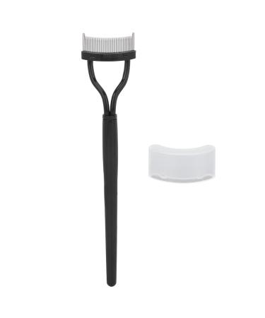 Verdant Touch Eyelash Brush Stainless Steel Eyelash Comb Curved Design Separate Cover Black Straight HandleBeauty Care