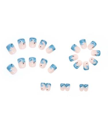 RikView French Tip Press on Nails - Short Square Blue Fake Nails with Waves Design for Women - Buy Online on GoSupps.com