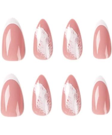 Justotry 24 Pcs Stiletto False Nails Short with Plume Pattern - White French Press On Nails with Nail Glue for Women's Nail Art - Buy Online on GoSupps.com