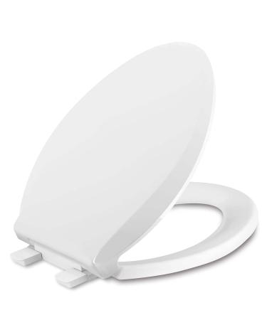 Elongated Toilet Seat, Quick-Release Hinges, Slow Close, Heavy Duty, Never Loosen, Aviation Material, White(18.5) White Elongated