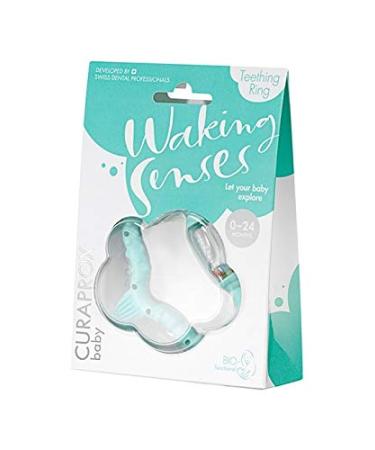 Curaprox bite ring for babies turquoise baby bite ring with rattle baby bite ring with learning toothbrush bite ring for babies for teeth bpa-free turquoise 1 piece