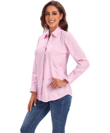 DAMiPOW Wrinkle-Free Women's Dress Shirt - Pink, Large | Professional Button-Down Blouse for Work - Buy Online on GoSupps.com