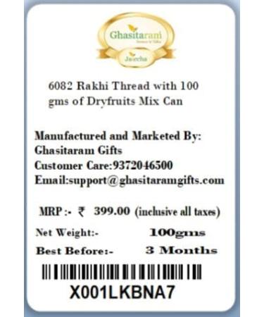 Ghasitaram Gifts Rakhis Online for Brother- 6082 Rakhi Thread with 100 GMS of Dryfruits Mix Can Rakhi with 100 gms of Dryfruits Mix Can - Buy Online on GoSupps.com