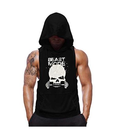 SZKANI Mens Skull Print Sleeveless Fitness Vest Bodybuilding Stringers Workout Tank Tops Large Black(single Dumbbell)