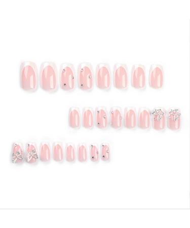 Foccna White Press On Nails - Medium Long Rhinestone Bling Glossy Square 3D Butterfly Fake Nail Tips - 24pcs for Women & Girls - Buy Online on GoSupps.com