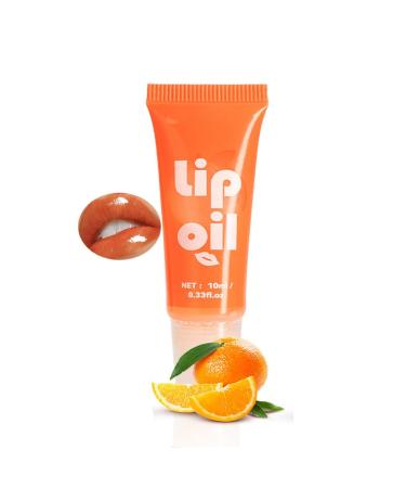 Clear Lip Oil Moisturizing Lip Gloss Fruity Lip Oil Long-Lasting Glossy Lip Gloss Natural Plumping Fruity Fruit Flavoured Lip Oil Non-Sticky Lip Balm Care Moisturizer 05 Orange