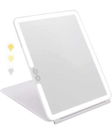 Flymiro Lighted Makeup Mirror with 72 LED Lights,Travel Portable Mirror with 3 Color Lighting and Touch Screen Dimming,1800 mAh USB Rechargeable,Vanity Tabletop Desk Cosmetic Foldable Mirror White