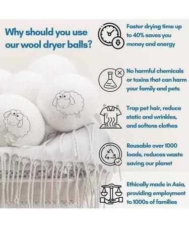 Organic Wool Dryer Balls - Natural Fabric Softener | Premium New Zealand Wool | Reduces Wrinkles & Drying Time | XL Pack of 6 - Buy Online on GoSupps.com