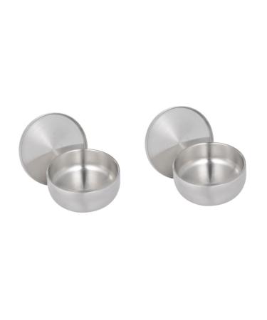Minkissy metal holder 2 pieces of care lids bowls A salon hairdresser particularly cream-colored hair foam mug and polished gift for male shave. Suitable razor 11x11x6.5cmx2pcs silverx2stk