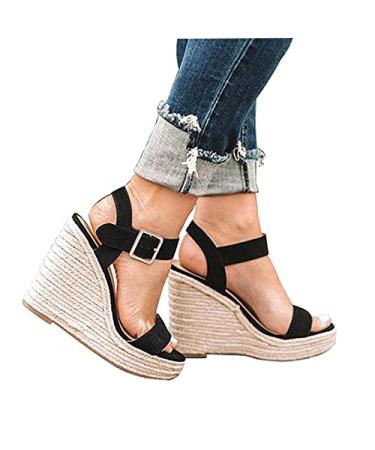Rvidbe Sandals for Women Casual Summer, Women's Sandals Platform Sandals Wedge Ankle Strap Open Toe Sandals Casual Shoes Black 8