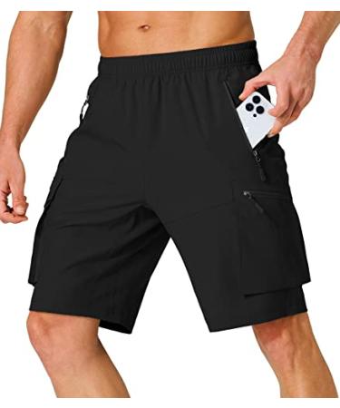 S Spowind Men's Hiking Cargo Shorts Quick Dry Lightweight Summer Travel Shorts with Zipper Pockets for Camping Fishing Golf Black 3X-Large